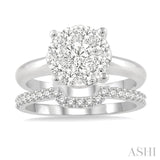 1/2 ctw Lovebright Round Cut Diamond Wedding Set With 1/3 ctw Circular Engagement Ring and 1/5 ctw U-Shape Center Wedding Band in 14K White Gold