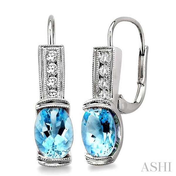 みんと 7x5 MM Oval Shape Aquamarine and 1/6 ctw Round Cut Diamond