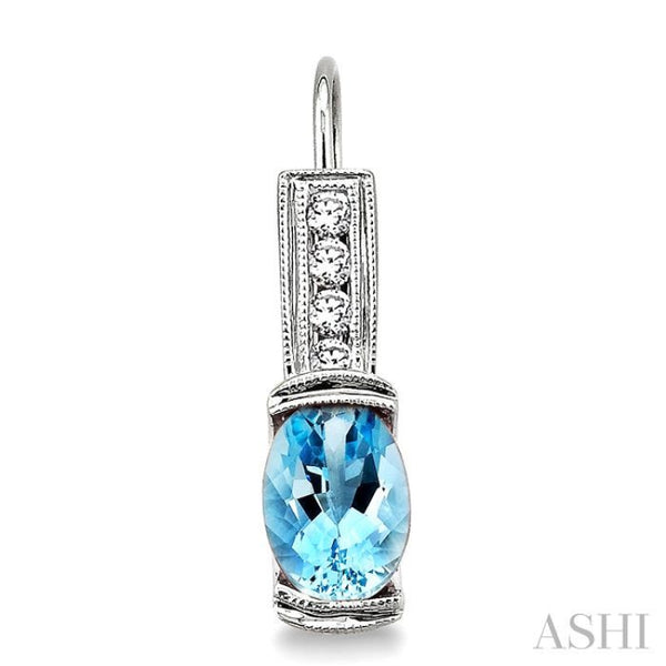 みんと 7x5 MM Oval Shape Aquamarine and 1/6 ctw Round Cut Diamond