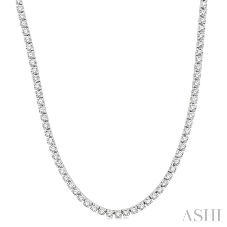 10 Ctw Round Cut Diamond Tennis Necklace in 14K White Gold