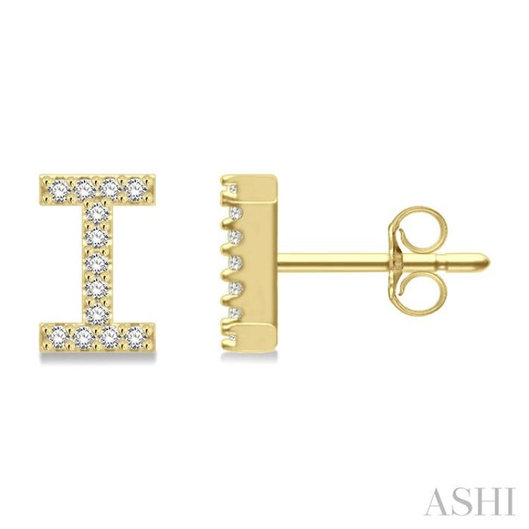 1/10 Ctw Initial 'I' Round Cut Diamond Earrings in 10K Yellow Gold