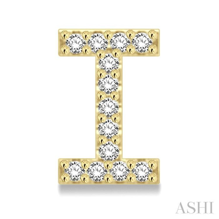 1/10 Ctw Initial 'I' Round Cut Diamond Earrings in 10K Yellow Gold