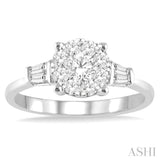 3/4 ctw Round and Baguette Diamond Lovebright Engagement Ring in 14K White Gold