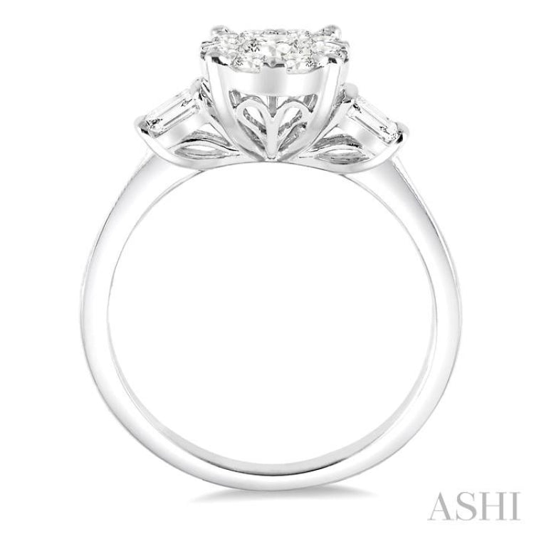 3/4 ctw Round and Baguette Diamond Lovebright Engagement Ring in 14K White Gold