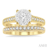 1 ctw Diamond Wedding Set with 3/4 ctw Lovebright Round Cut Engagement Ring and 1/4 ctw Wedding Band in 14K Yellow and White Gold