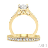 1 ctw Diamond Wedding Set with 3/4 ctw Lovebright Round Cut Engagement Ring and 1/4 ctw Wedding Band in 14K Yellow and White Gold