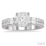 7/8 ctw Round and Baguette Diamond Lovebright Engagement Ring in 14K White gold