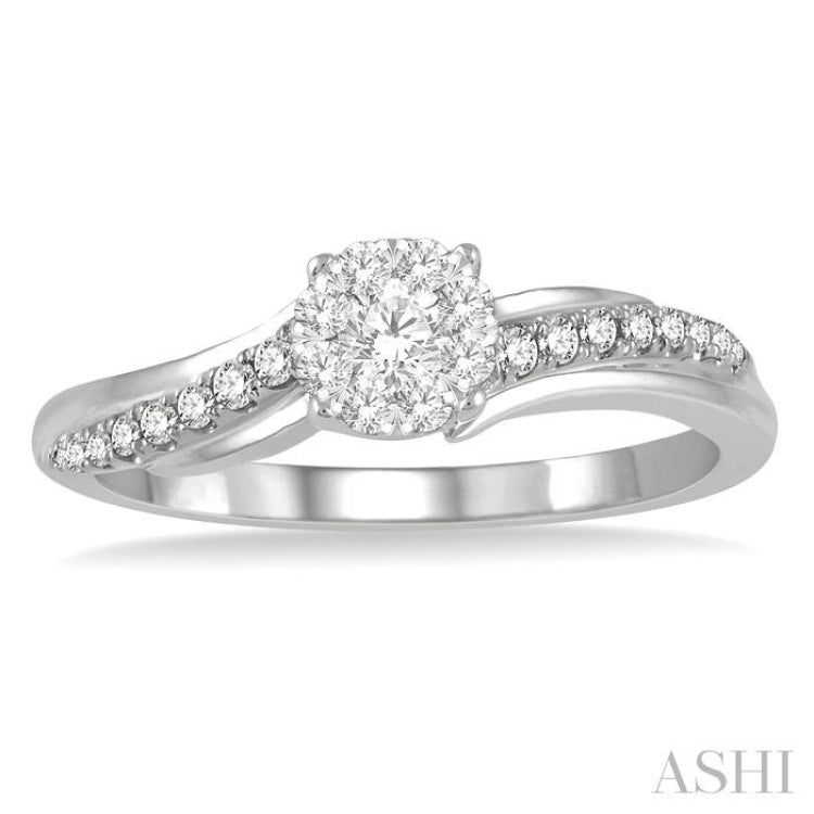 1/3 Ctw Circular Mount Slanting Round Cut Diamond Lovebright Engagement Ring in 14K White Gold