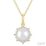 1/10 ctw Petite Sun 6X6MM Pearl and Round Cut Diamond Fashion Pendant With Chain in 10K Yellow Gold