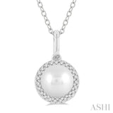 1/20 ctw Petite Round Cut Diamond Halo and 6X6MM Pearl Fashion Pendant With Chain in 10K White Gold