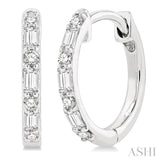 1/4 ctw Petite Baguette and Round Cut Diamond Fashion Huggies in 10K White Gold