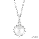 1/10 ctw Petite 6X6MM Pearl and Round Cut Diamond Fashion Pendant With Chain in 10K White Gold