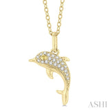 1/10 ctw Petite Nautical Dolphin Round Cut Diamond Fashion Pendant With Chain in 10K Yellow Gold