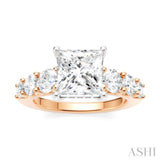 1 1/10 Ctw Princess Shape Round Cut Diamond Semi-Mount Engagement Ring in 14K Rose and White Gold
