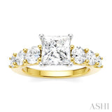 1 Ctw Princess Shape Round Cut Diamond Semi-Mount Engagement Ring in 14K Yellow and White Gold