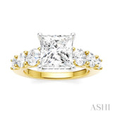 1 Ctw Princess Shape Round Cut Diamond Semi-Mount Engagement Ring in 14K Yellow and White Gold