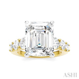 1 1/4 Ctw Emerald Shape Round Cut Diamond Semi-Mount Engagement Ring in 14K Yellow and White Gold