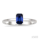 6x4 MM Octagon Shape Sapphire Precious Solitaire Ring in 14K White Gold