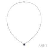 6x4 MM Oval Cut Sapphire and 1/6 Ctw Round Cut Diamond Necklace in 14K White Gold