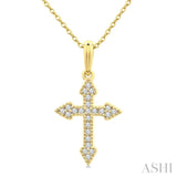 1/8 Ctw Round Cut Diamond Cross Petite Pendant With Chain in 10K Yellow Gold
