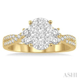 3/4 Ctw Oval Shape Center Criss-Cross Shank Lovebright Round Cut Diamond Engagement Ring in 14K Yellow and White gold