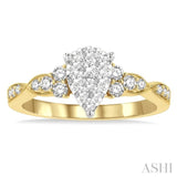 1/2 Ctw Pear Shape Center Criss-Cross Carved Shank Lovebright Round Cut Diamond Engagement Ring in 14K Yellow and White Gold