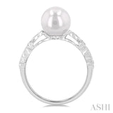 8 MM Cultured Pearl and 1/10 Ctw Round Cut Diamond Ring in 14K White Gold