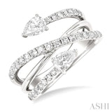 1.00 Ctw East West Pear and Round Cut Diamond Split Open-End Fashion Ring in 14K White Gold
