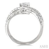 1.00 Ctw East West Pear and Round Cut Diamond Split Open-End Fashion Ring in 14K White Gold