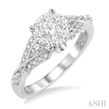5/8 ctw Round Cut Diamond Lovebright Engagement Ring in 14K White Gold