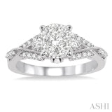5/8 ctw Round Cut Diamond Lovebright Engagement Ring in 14K White Gold