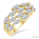 1 1/2 Ctw Split Open-End Triple Row Marquise Cut Diamond Fashion Ring in 14K Yellow Gold