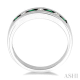 2.5 MM Round Cut Emerald and 1/5 Ctw Channel Set Round Cut Diamond Band in 14K White Gold