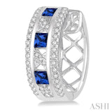 2.4x2.4 MM Princess Cut Sapphire and 1/3 Ctw Round Cut Diamond Precious Earrings in 14K White Gold