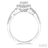1/2 ctw Pear Shape Bow Shank Lovebright Round and Baguette Diamond Ring in 14K White gold