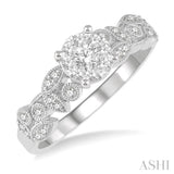 3/8 ctw Round Cut Diamond Lovebright Engagement Ring in 14K White Gold