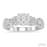 3/8 ctw Round Cut Diamond Lovebright Engagement Ring in 14K White Gold