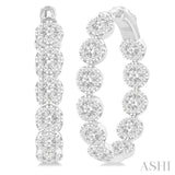 4 1/5 Ctw Circular Link Lovebright In-Out Round Cut Diamond Hoop Earring in 14K White Gold