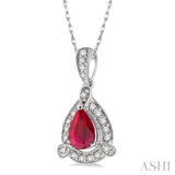 6x4 MM Pear Shape Ruby and 1/10 Ctw Round Cut Diamond Pendant in 14K White Gold with Chain