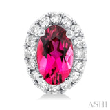 5x3 MM Oval Shape Pink Tourmaline and 1/8 Ctw Single Cut Diamond Halo Semi-Precious Stud Earrings in 14K White Gold