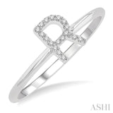 1/20 Ctw Initial 'R' Round Cut Diamond Fashion Ring in 10K White Gold