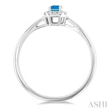 5x3 MM Octagonal Shape Blue Topaz and 1/20 Ctw Round Cut Diamond Halo Semi-Precious Ring in 10K White Gold