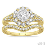 3/4 Ctw Diamond Lovebright Wedding Set with 5/8 Ctw Engagement Ring in Yellow and White Gold and 1/6 Ctw Wedding Band in 14K Yellow Gold