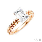 1/20 Ctw Emerald Shape Round Cut Diamond Semi-Mount Engagement Ring in 14K Rose and White Gold