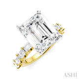 1 1/3 Ctw Emerald Shape Emerald and Round Cut Diamond Semi-Mount Engagement Ring in 14K Yellow and White Gold