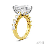 1 1/3 Ctw Emerald Shape Emerald and Round Cut Diamond Semi-Mount Engagement Ring in 14K Yellow and White Gold