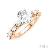 7/8 Ctw Oval Shape Oval and Round Cut Diamond Semi-Mount Engagement Ring in 14K Rose and White Gold