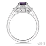 8x6 MM Oval Shape Amethyst and 1/10 Ctw Lattice Round Cut Diamond Semi-Precious Ring in 10K White Gold