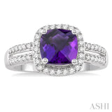 7x7 MM Cushion Shape Amethyst and 1/3 Ctw Round Cut Diamond Ring in 14K White Gold