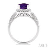 7x7 MM Cushion Shape Amethyst and 1/3 Ctw Round Cut Diamond Ring in 14K White Gold